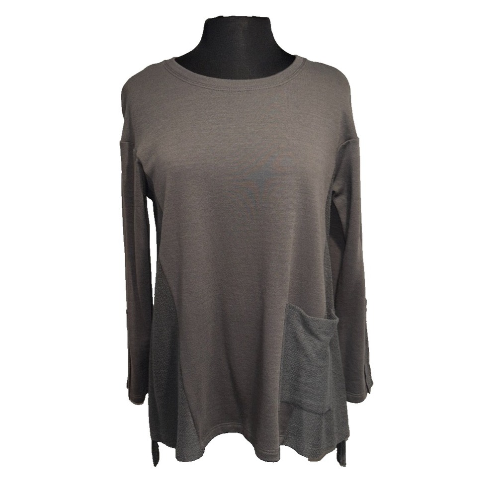 NWT COMFY USA Tunic Top Small Mushroom Gray Mixed Media Pocket Lagenlook USA‎